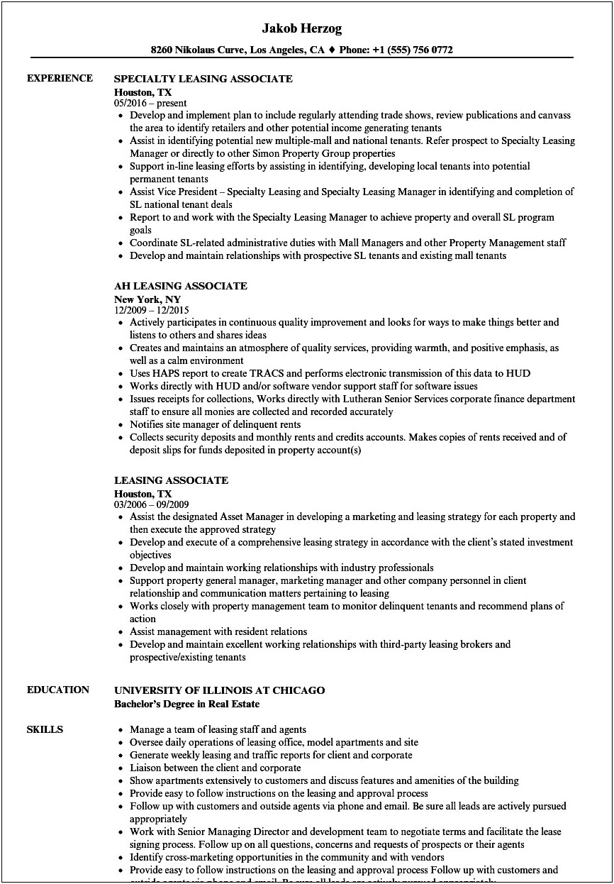 Resume Objective For Apartment Leasing Agent