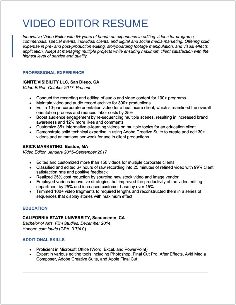 Resume Objective For Audio Visual Technician