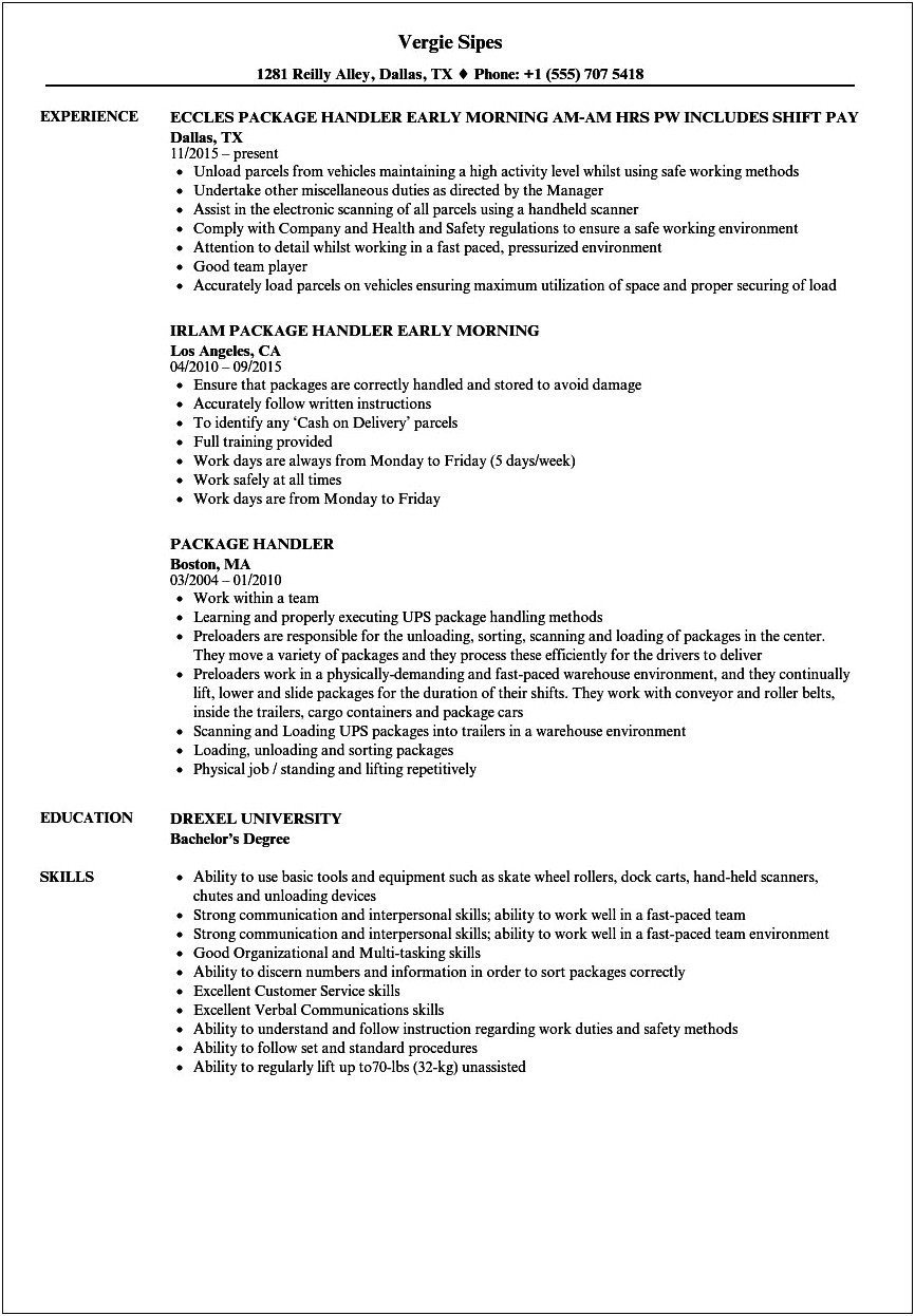 Resume Objective For Auto Warehouse Worker