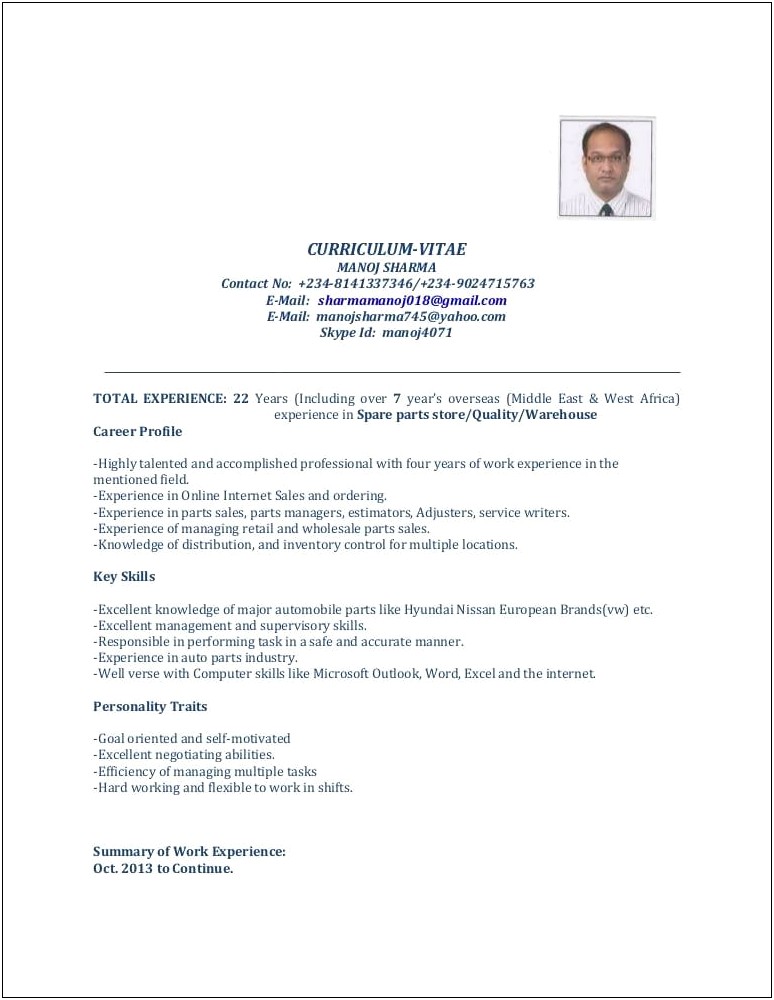 Resume Objective For Auto Warehouse