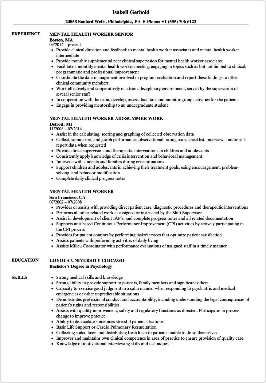 Resume Objective For Behavioral Health Job
