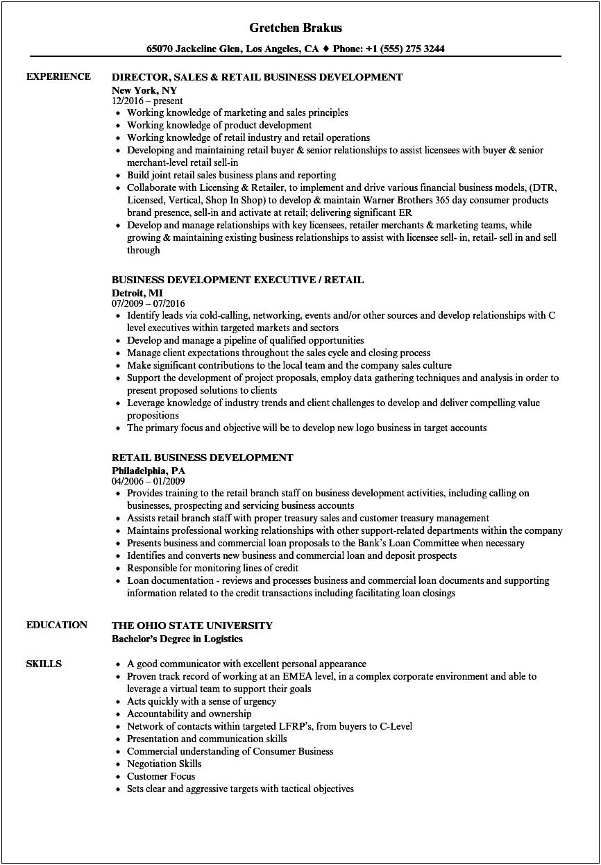 Resume Objective For Business Development Manager