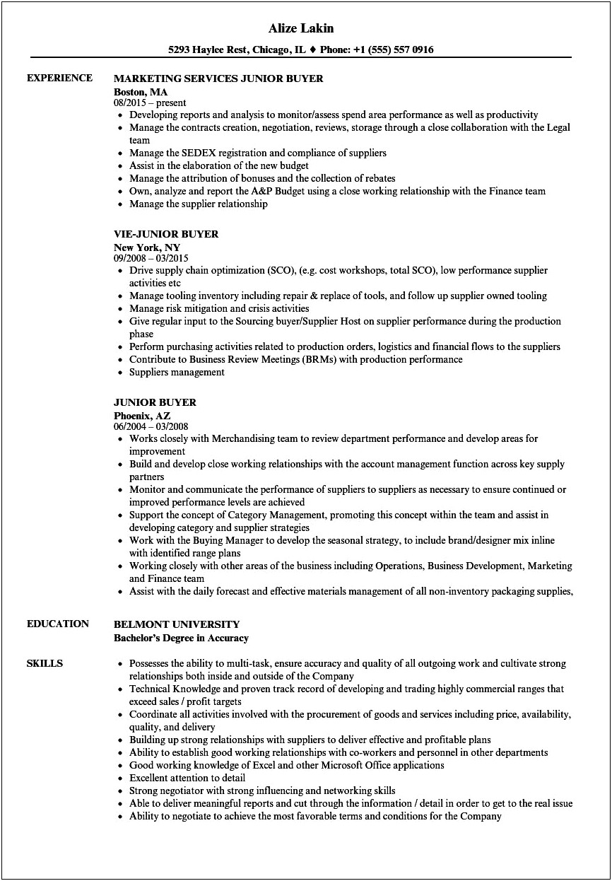 Resume Objective For Buyer Position