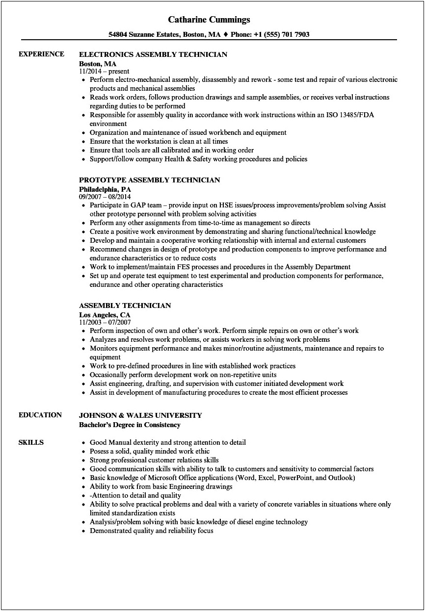 Resume Objective For Cable Technician