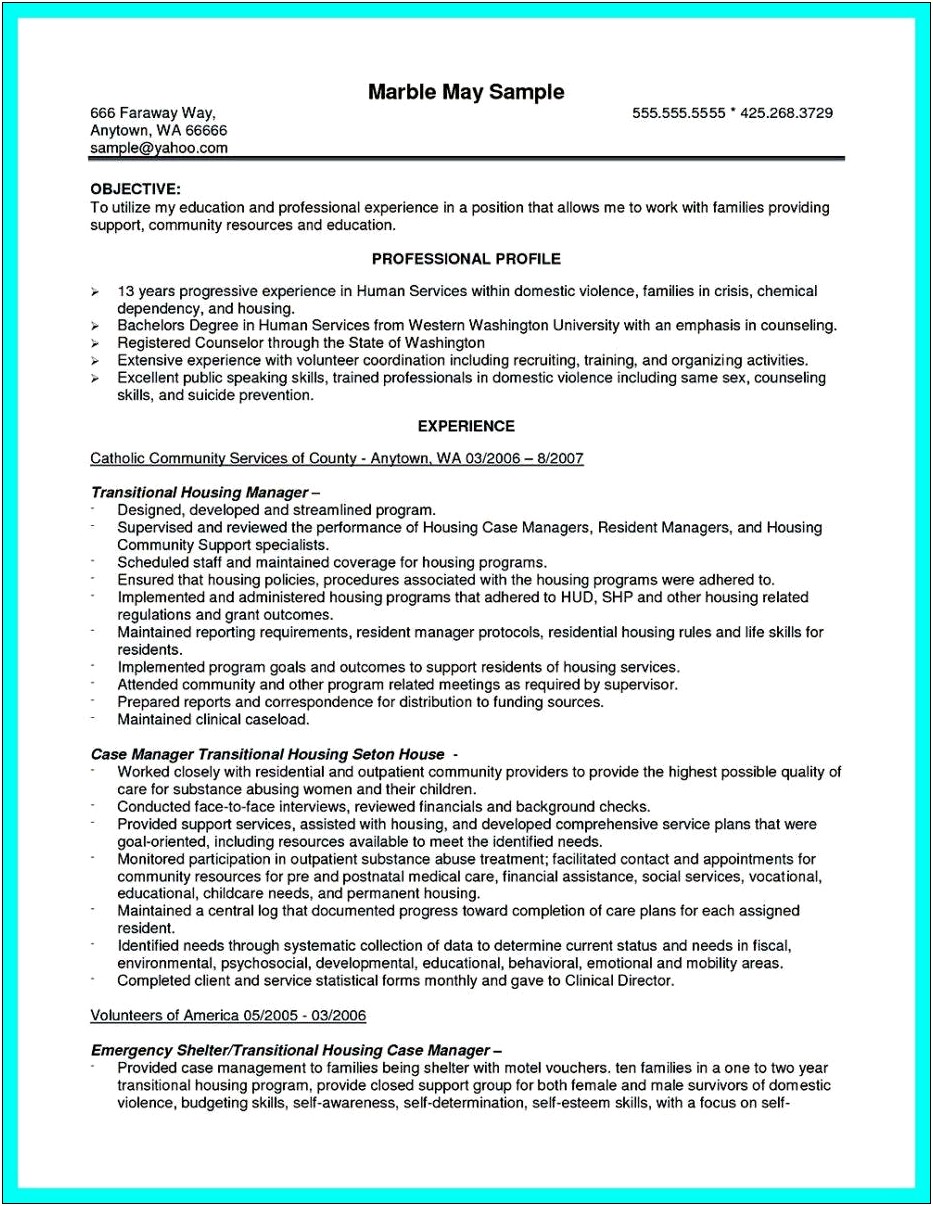 Resume Objective For Case Management