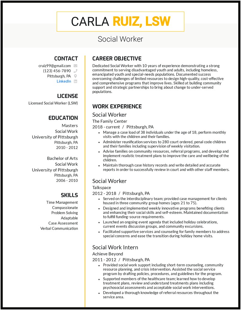 Resume Objective For Case Worker