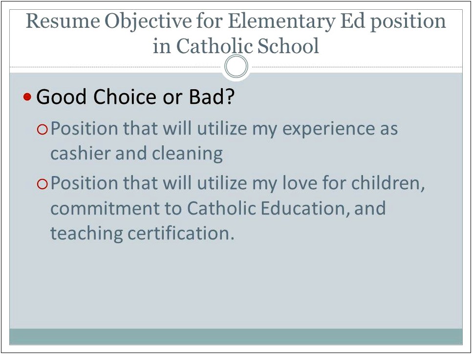 Resume Objective For Catholic School Teacher