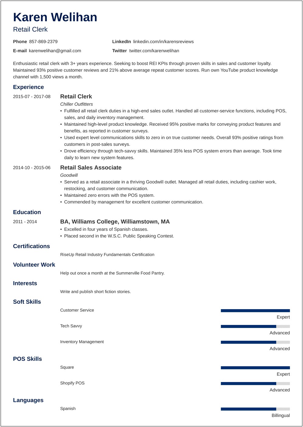 Resume Objective For Clothing Store