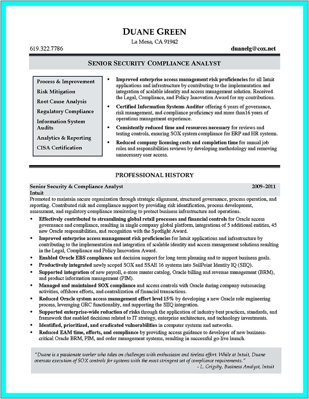 Resume Objective For Compliance Analyst