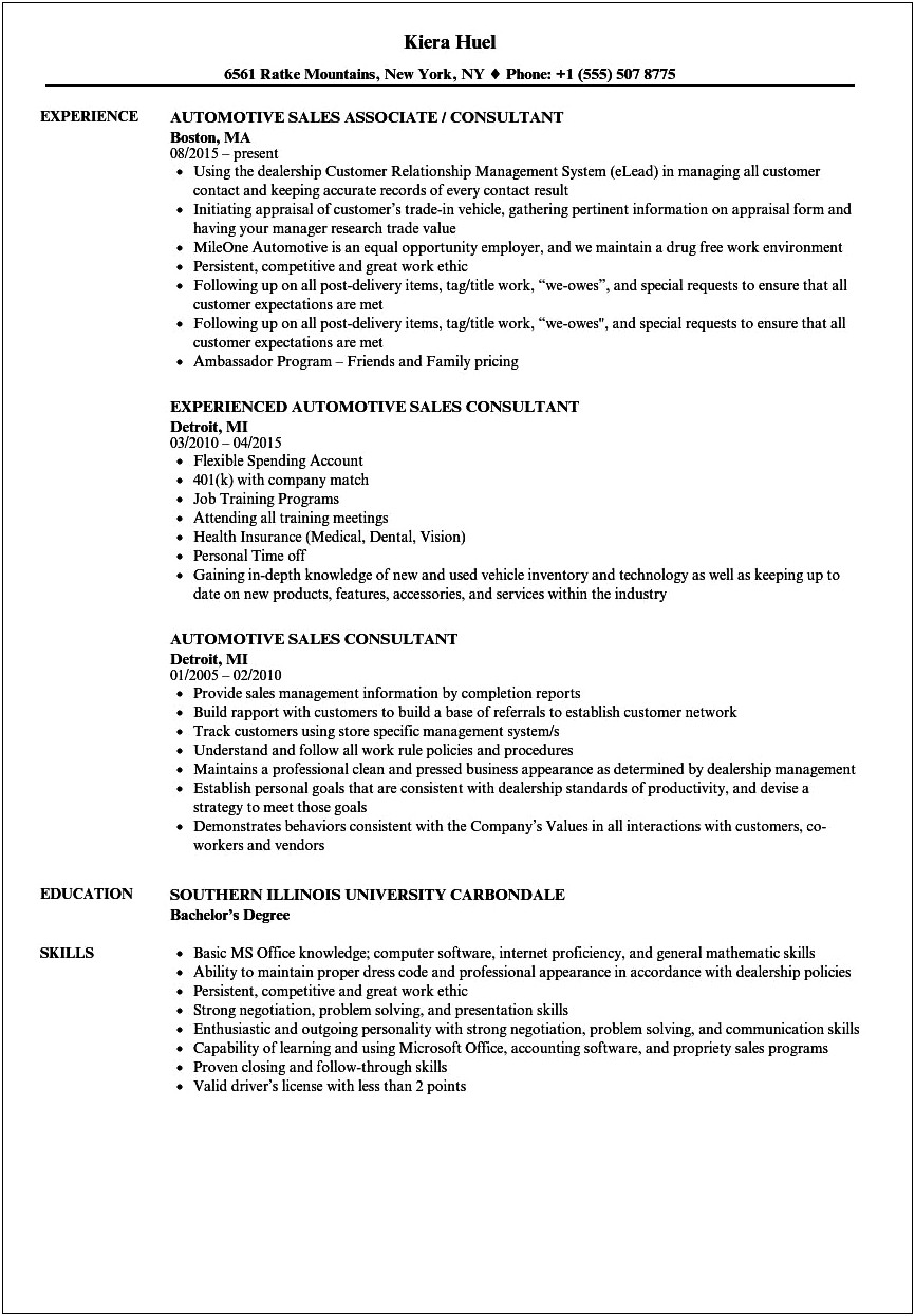 Resume Objective For Consultant Position