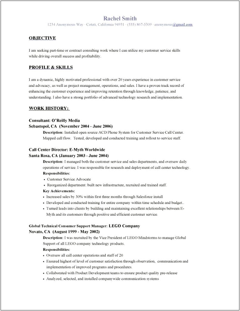 Resume Objective For Consulting Job