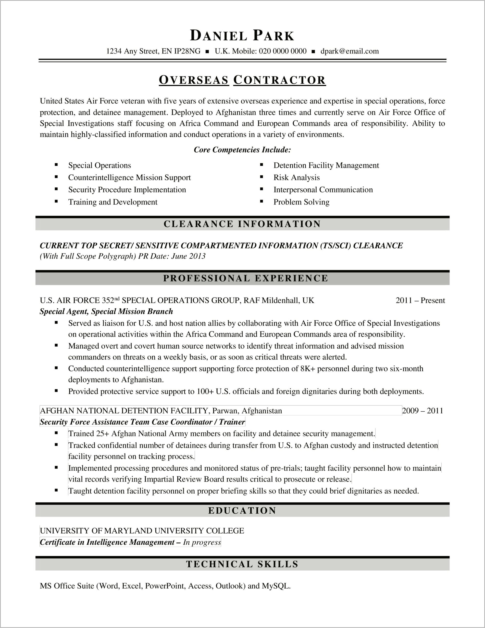 Resume Objective For Contract Job