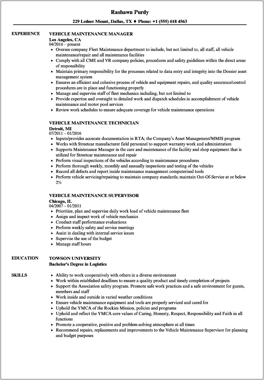 Resume Objective For Contract Service Technician