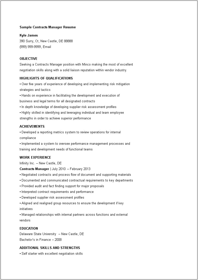 Resume Objective For Contract Work