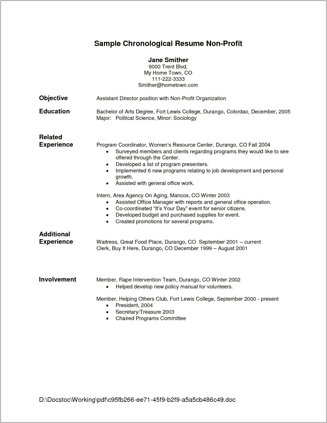 Resume Objective For Corporate Communication Internship Chronological Resume