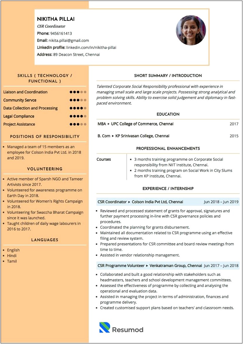 Resume Objective For Corporate Social Responsibility Position