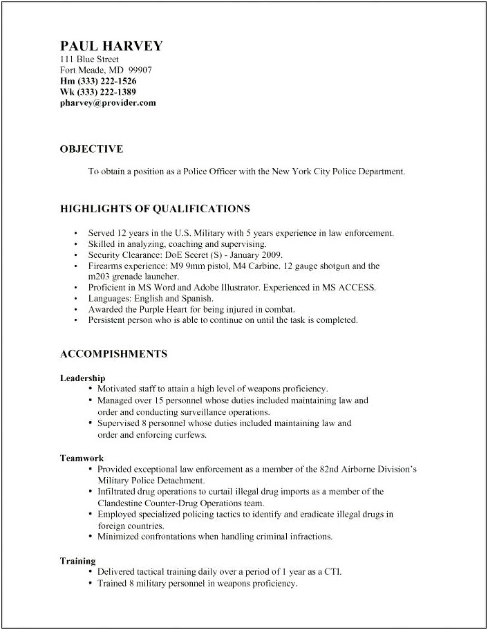 Resume Objective For Correctional Officer