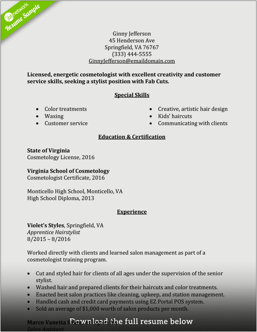 Resume Objective For Cosmetology Instructor
