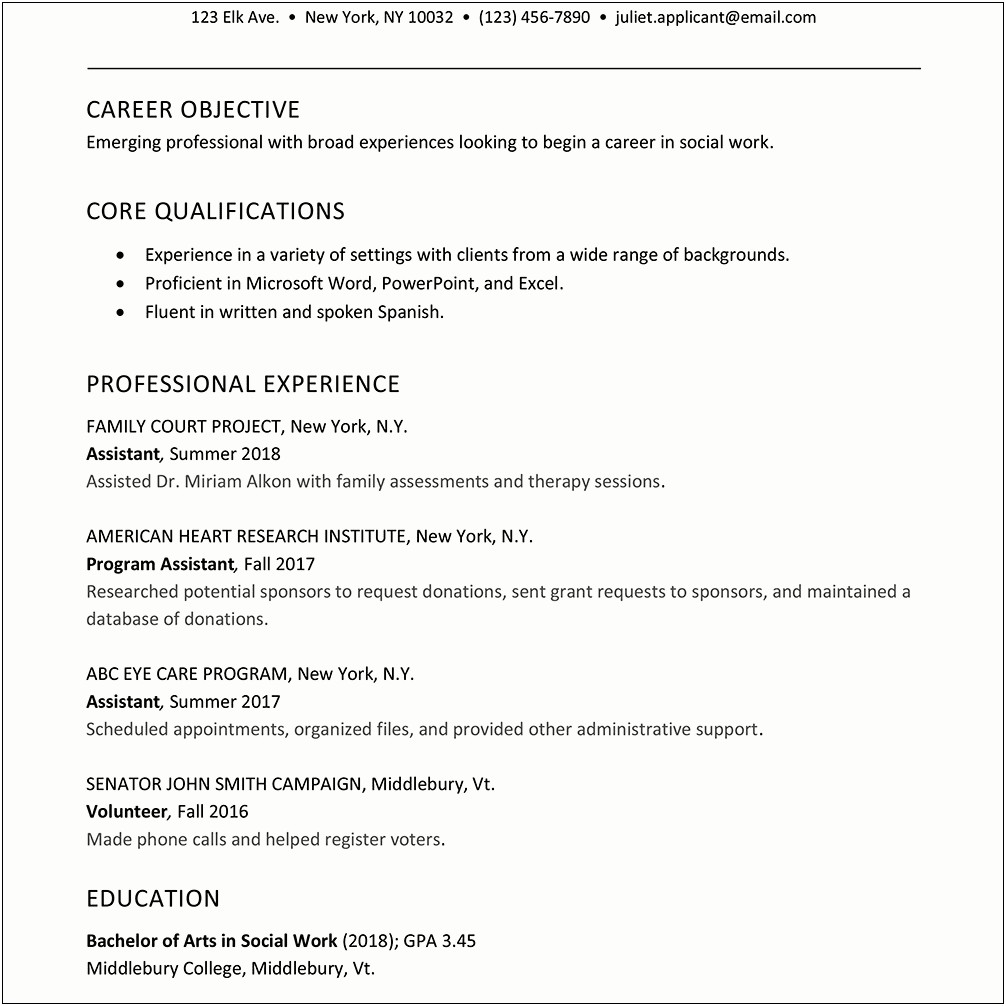 Resume Objective For Counseling Internship
