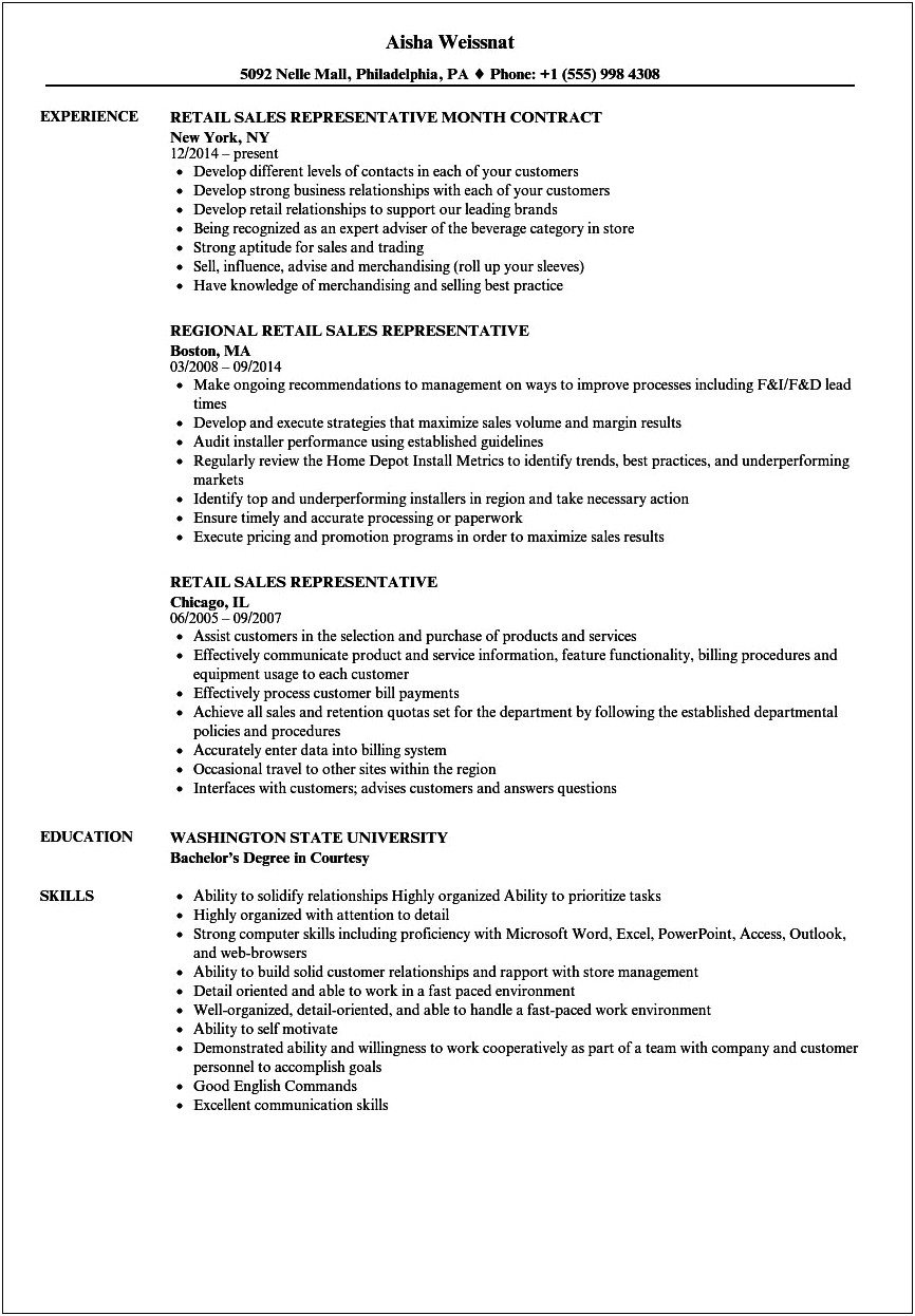 Resume Objective For Customer Service Retail