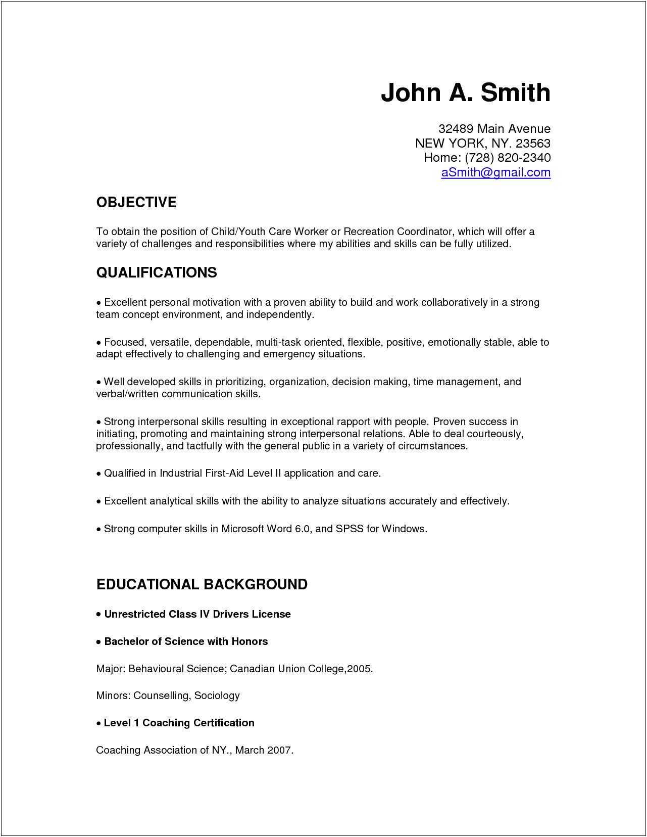 Resume Objective For Daycare Worker