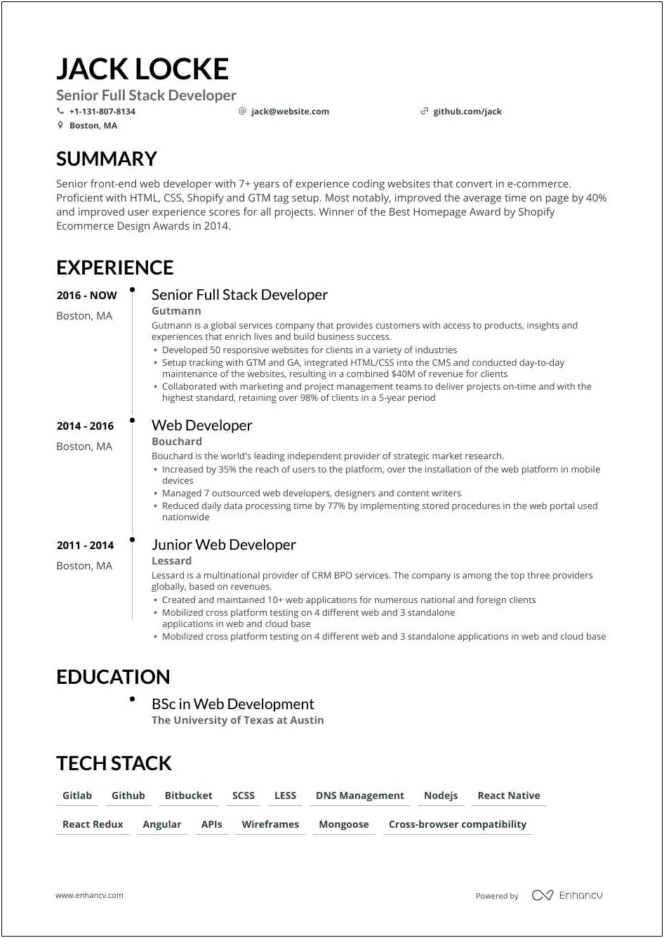 Resume Objective For Developer Fresher