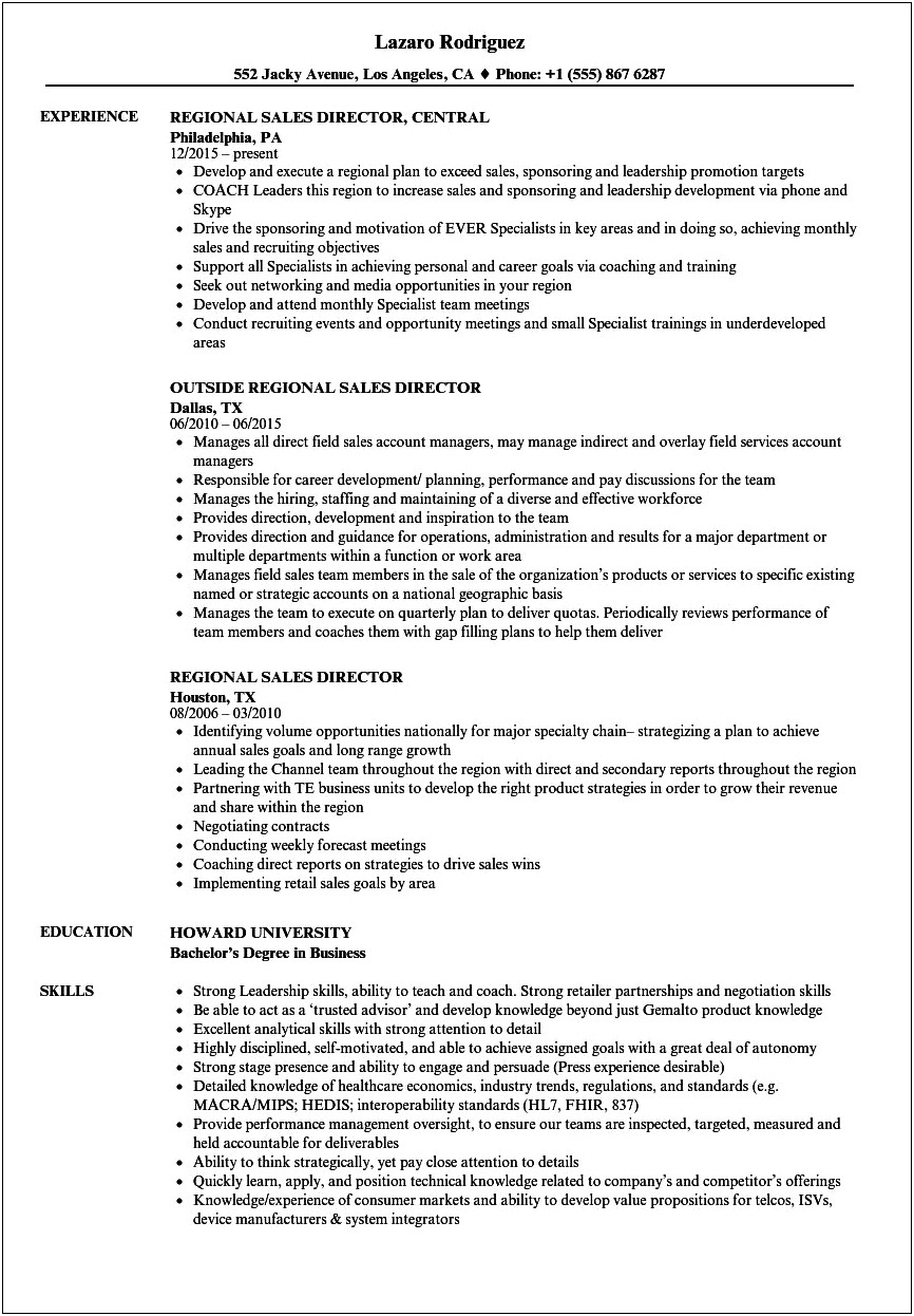 Resume Objective For District Sales Manager