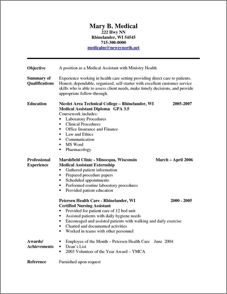 Resume Objective For Doctors Office