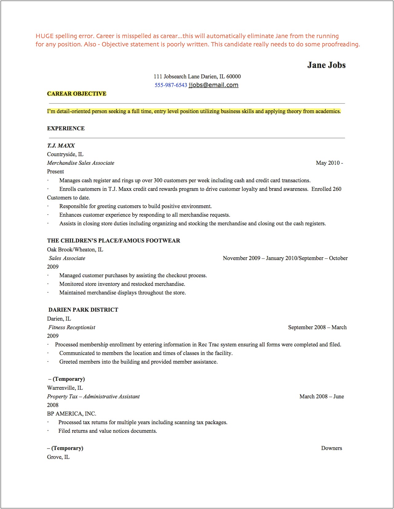 Resume Objective For Economics Major