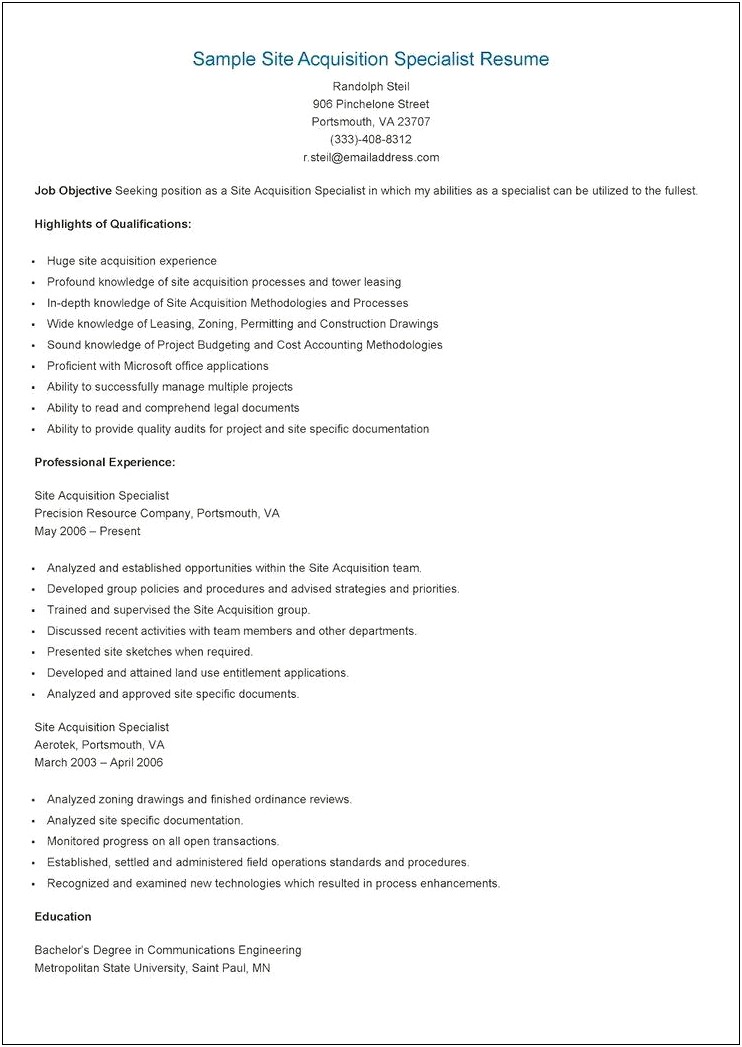 Resume Objective For Education Specialist