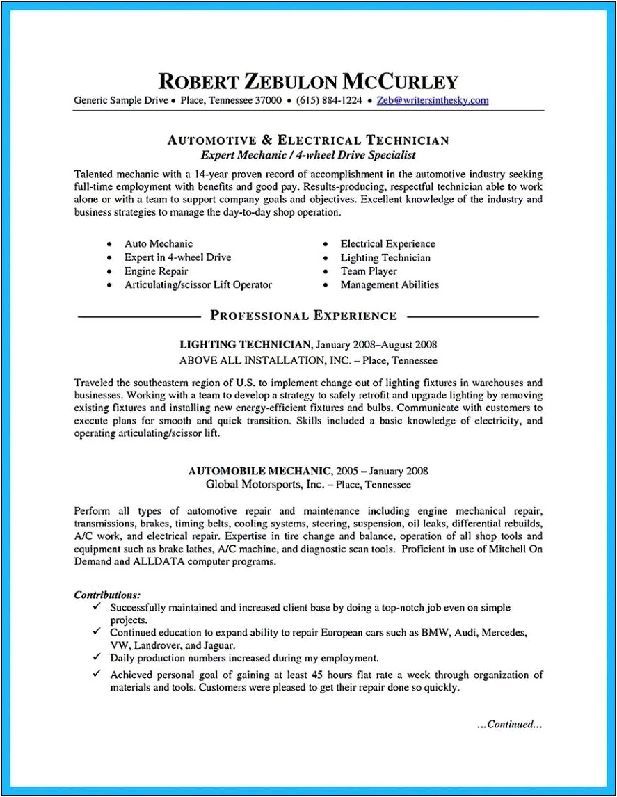 Resume Objective For Electrical Technician