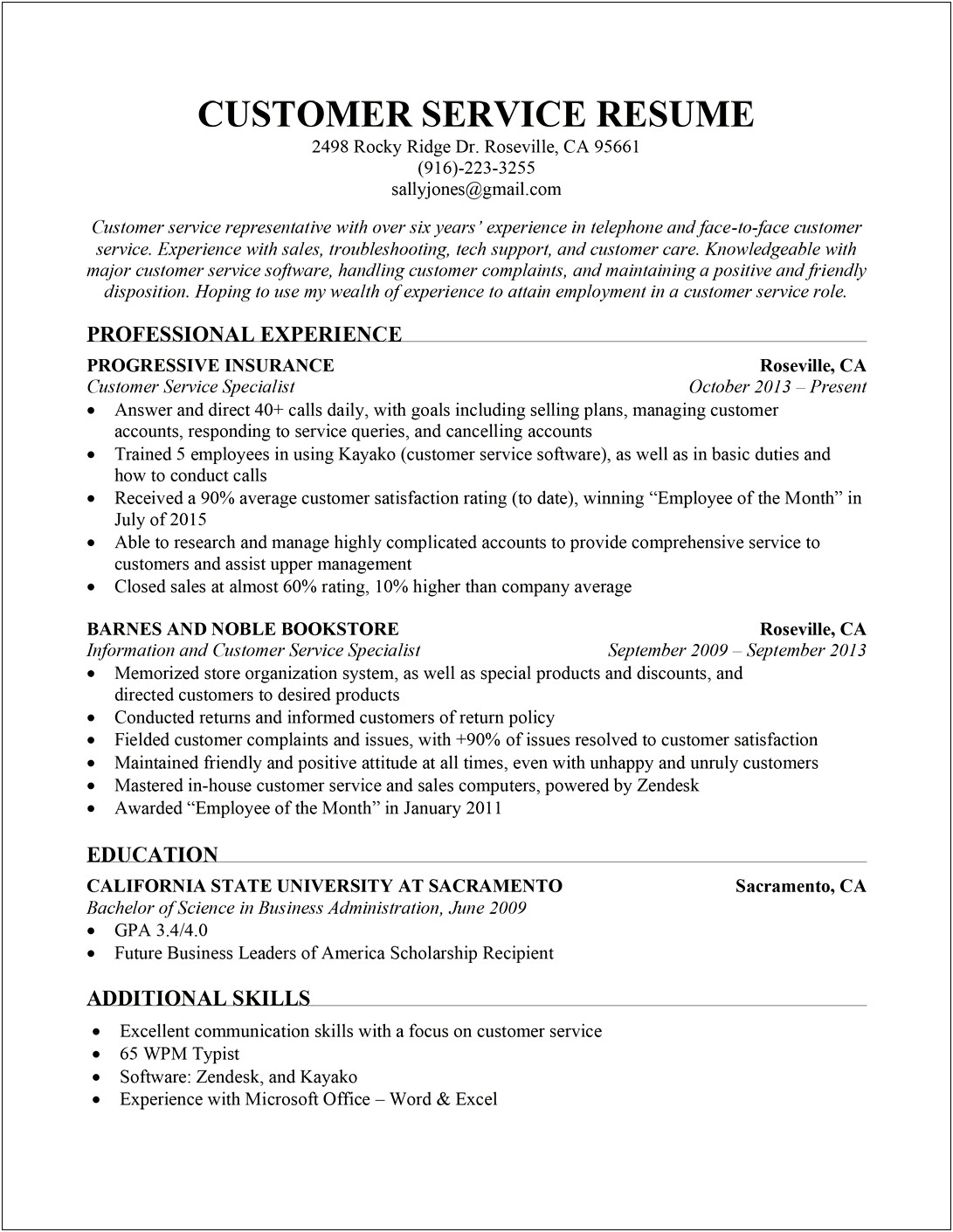Resume Objective For Entry Level Call Center