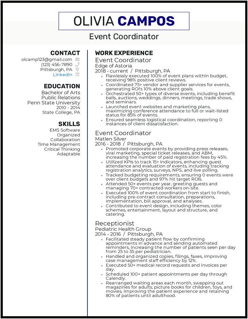 Resume Objective For Entry Level Event Planner