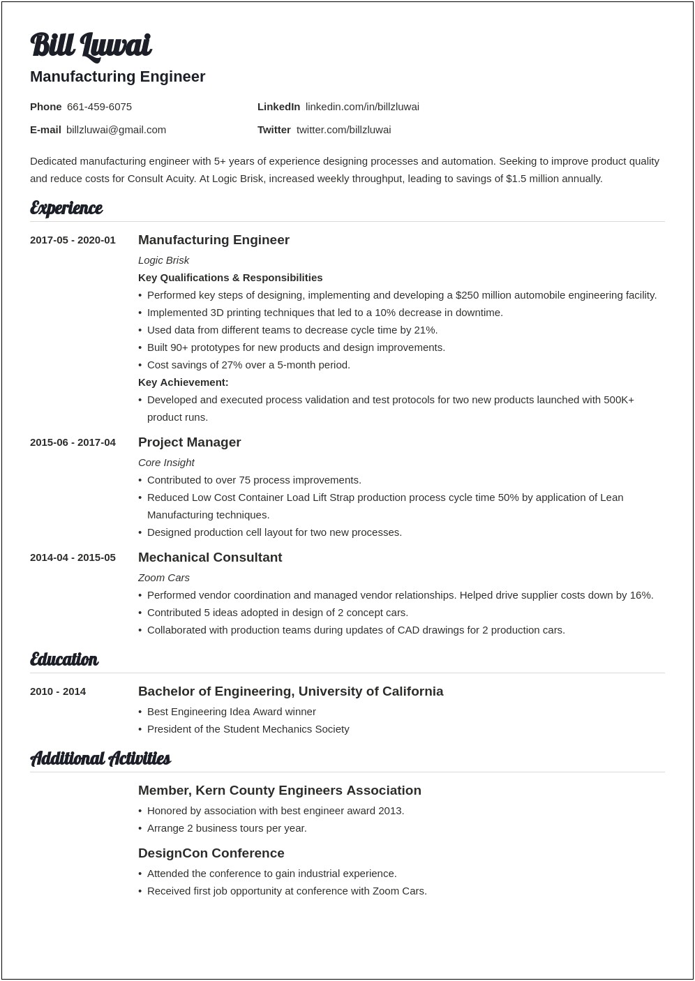 Resume Objective For Entry Level Manufacturing