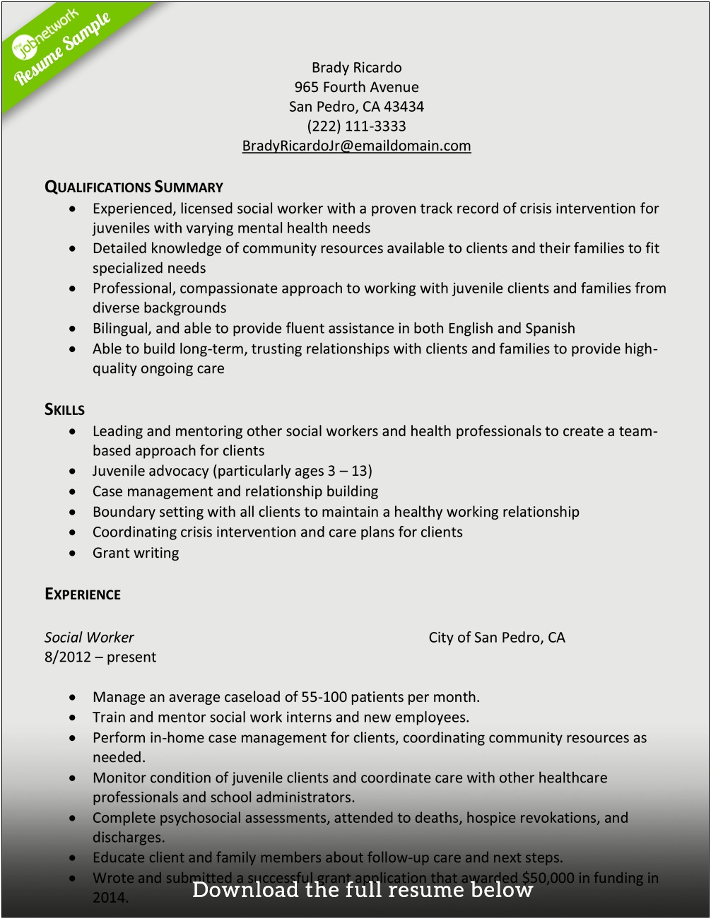 Resume Objective For Entry Level Social Worker