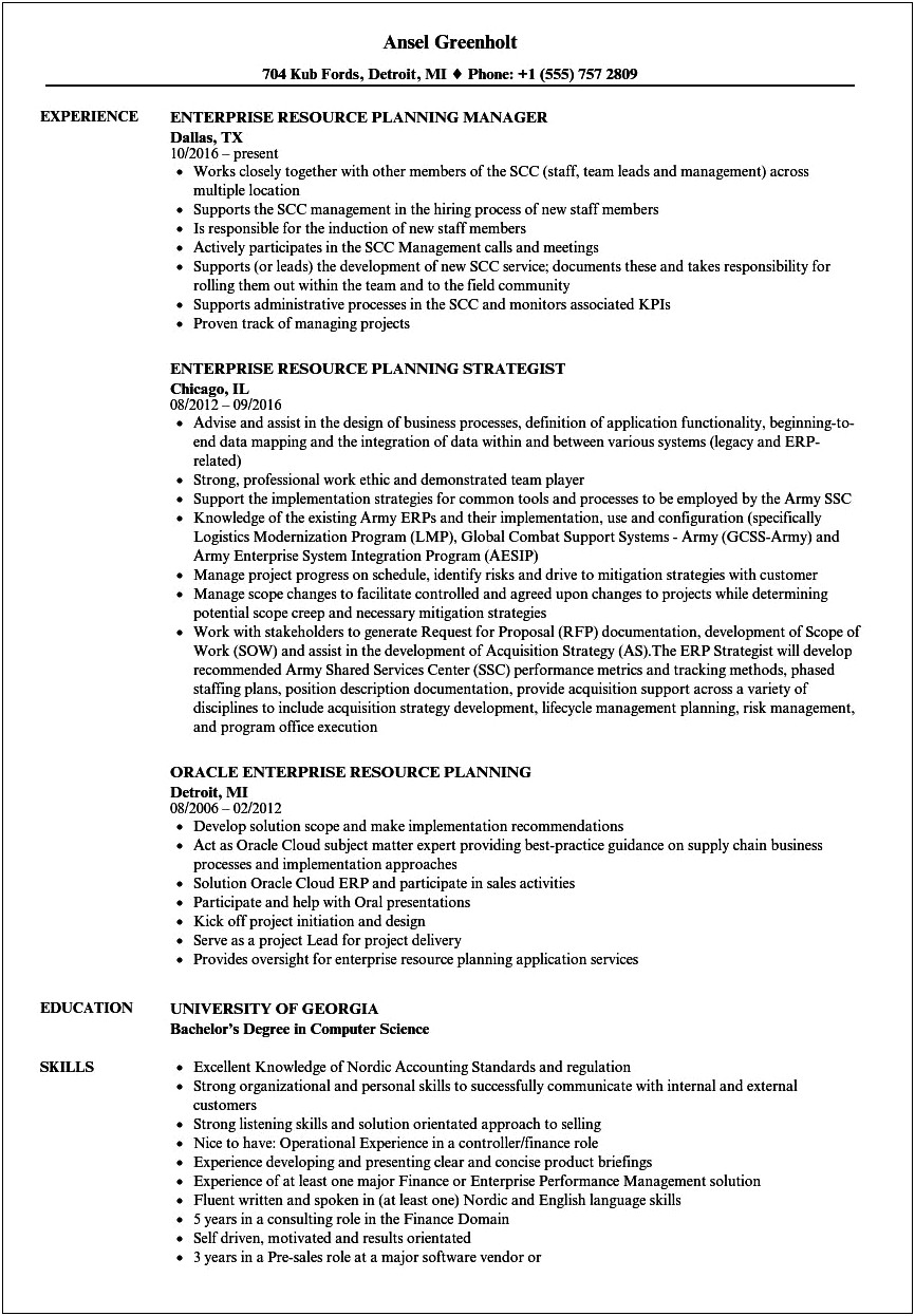 Resume Objective For Erp Consultant