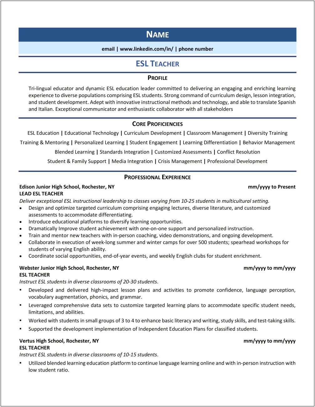 Resume Objective For Esl Tutor