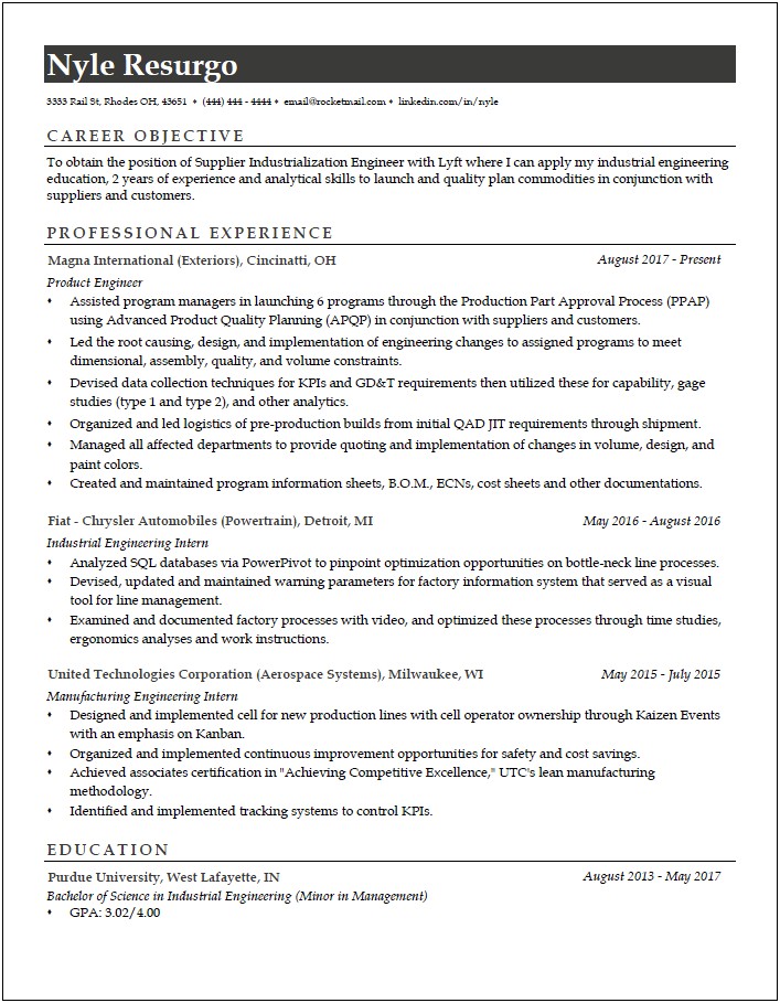 Resume Objective For Factory Worker