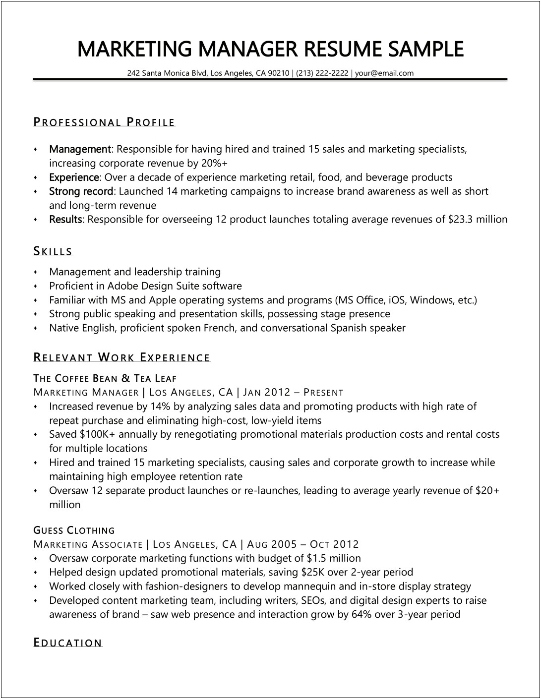 Resume Objective For Fashion Retail