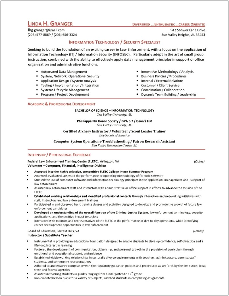 Resume Objective For Federal Law Enforcement