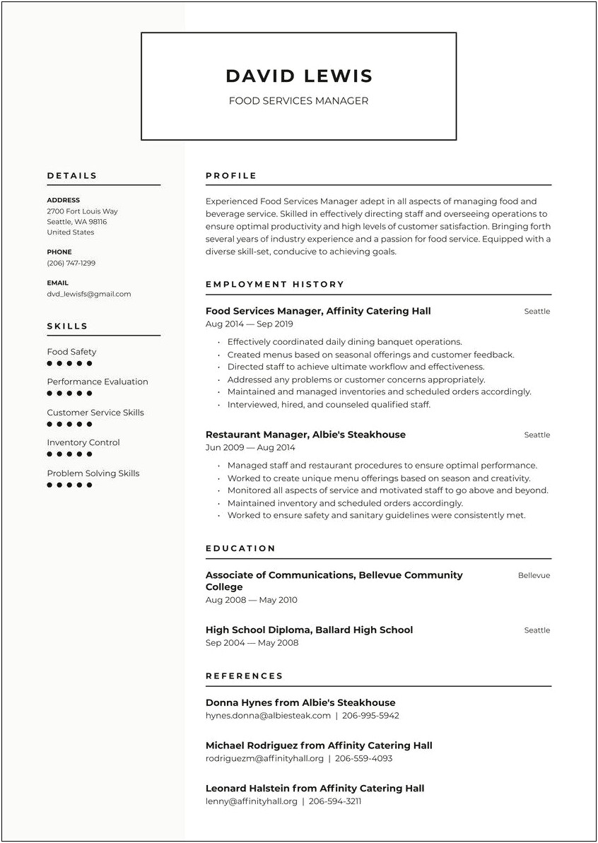 Resume Objective For Food Service Worker