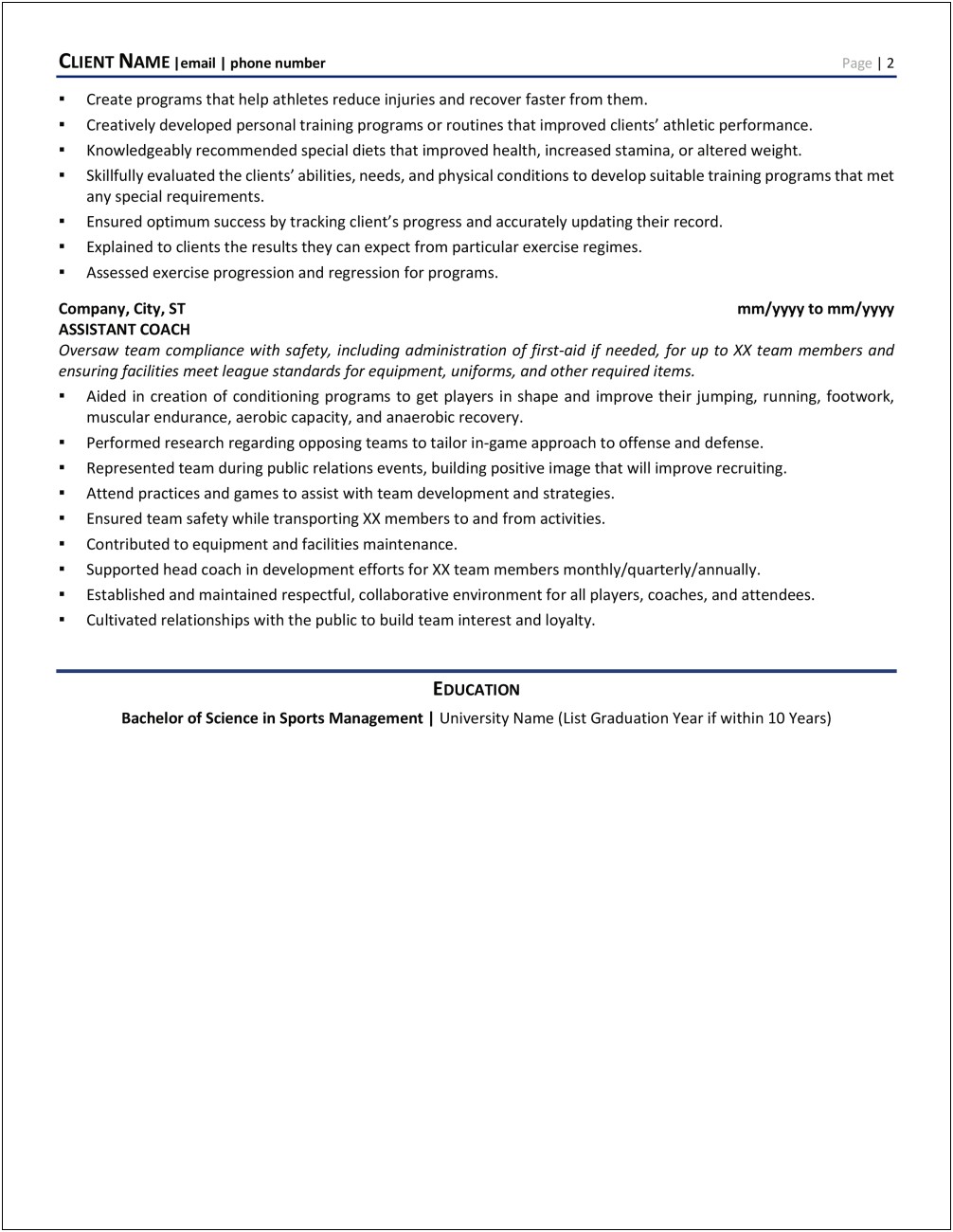 Resume Objective For Gym Trainer