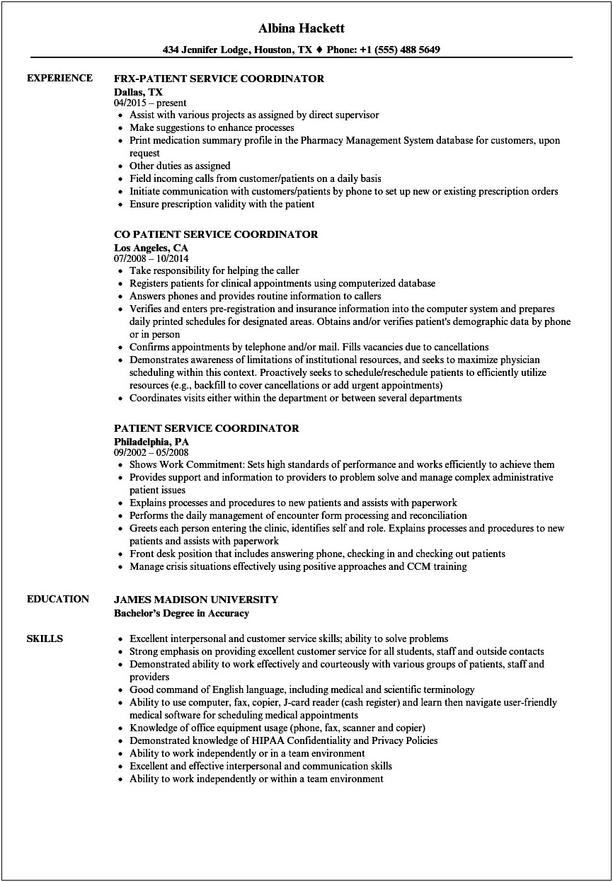 Resume Objective For Health Care Coordinator