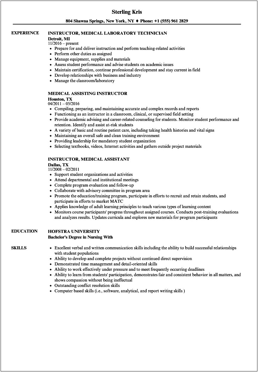 Resume Objective For Health Educator