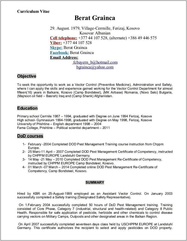Resume Objective For Herbicide Applicator
