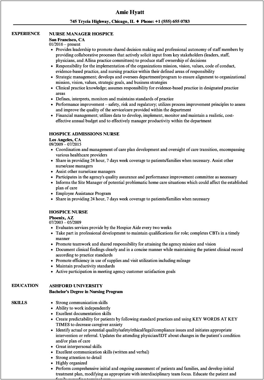 Resume Objective For Hospice Nurse
