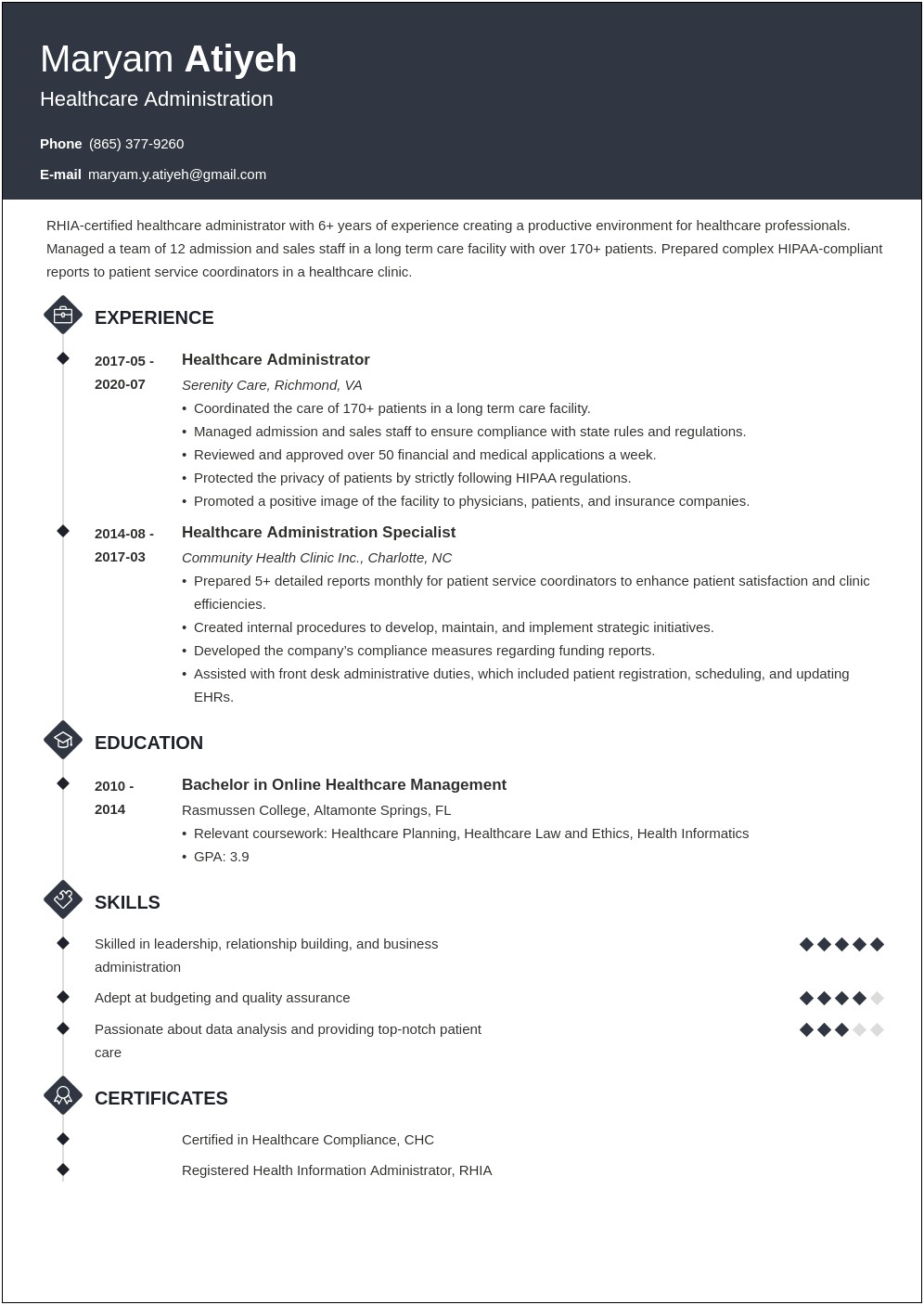 Resume Objective For Hospital Administration