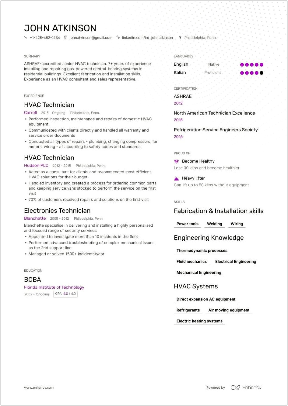Resume Objective For Hvac Installer
