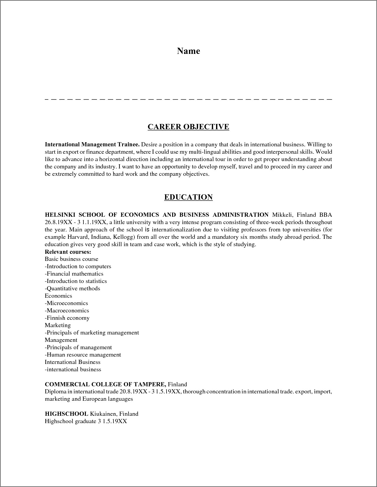 Resume Objective For Import Export
