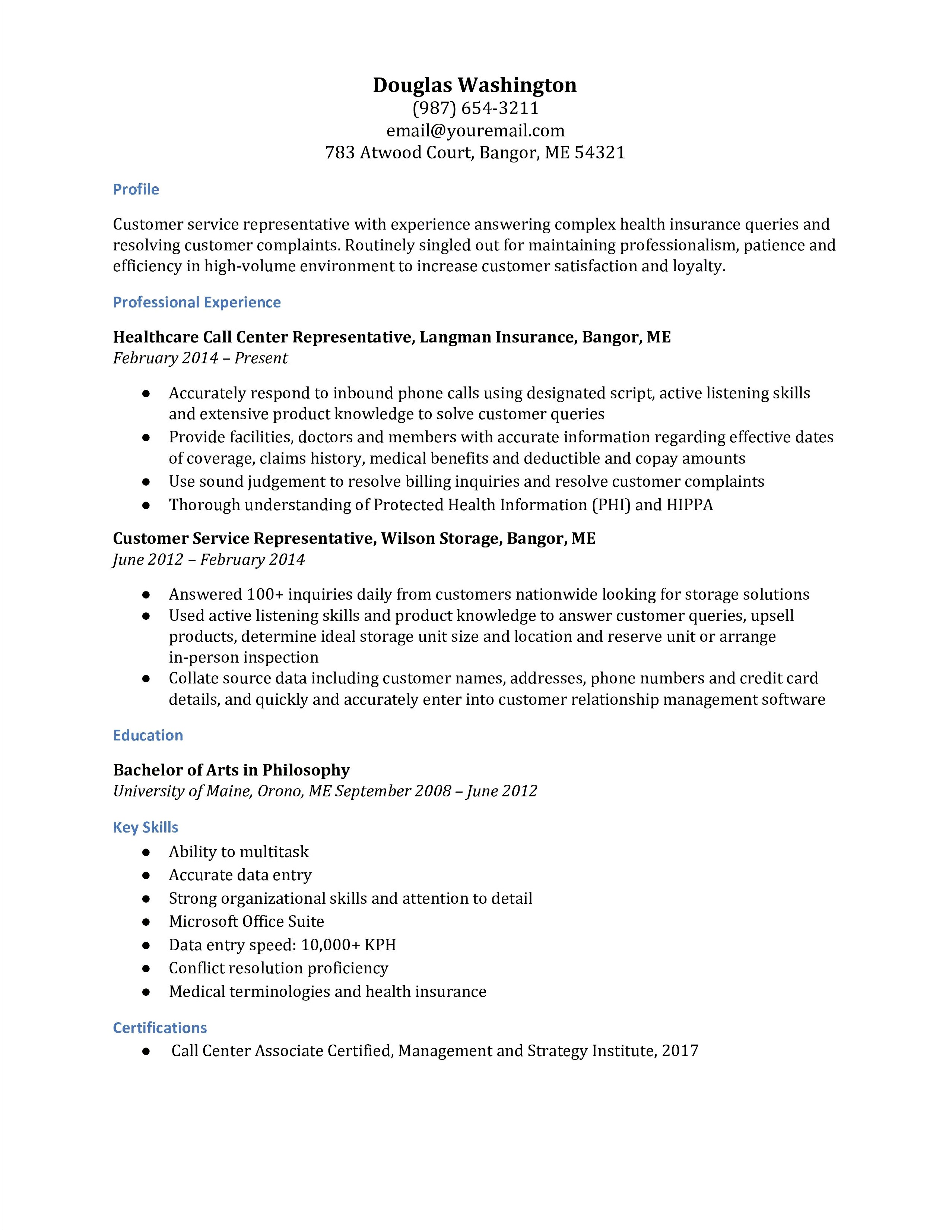 Resume Objective For Inbound Call Center